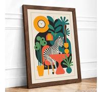 Zebra Among Botanicals Maximalist Framed Wall Art Print A1 (84.1×59.4cm) Walnut, Wall Decor for Living Room, Bedroom, Office & Home, Ready to Hang, Art Gift