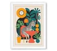 Zebra Among Botanicals Maximalist Framed Wall Art Print A3 (42×29.7cm) White, Wall Decor for Living Room, Bedroom, Office & Home, Ready to Hang, Art Gift
