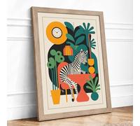 Zebra Among Botanicals Maximalist Framed Wall Art Print A4 (29.7×21cm) Oak, Wall Decor for Living Room, Bedroom, Office & Home, Ready to Hang, Art Gift