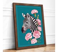 Zebra Among Carnations Framed Wall Art Print A3 Walnut