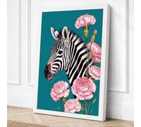 Zebra Among Carnations Modern Canvas Wall Art Print 30x20 Inch (76 x 51 cm)