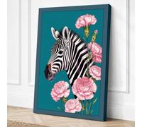 Zebra Among Carnations Modern Canvas Wall Art Print 36x24 Inch (91 x 61 cm)
