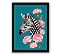 Zebra Among Carnations Modern Framed Wall Art Print A1 (84.1×59.4cm) Black, Wall Decor for Living Room, Bedroom, Office & Home, Ready to Hang, Art Gift