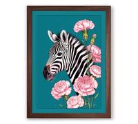 Zebra Among Carnations Modern Framed Wall Art Print A2 (59.4×42cm) Walnut, Wall Decor for Living Room, Bedroom, Office & Home, Ready to Hang, Art Gift