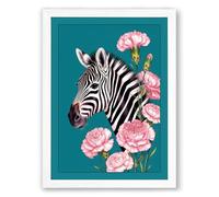 Zebra Among Carnations Modern Framed Wall Art Print A2 (59.4×42cm) White, Wall Decor for Living Room, Bedroom, Office & Home, Ready to Hang, Art Gift