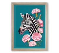 Zebra Among Carnations Modern Framed Wall Art Print A3 (42×29.7cm) Oak, Wall Decor for Living Room, Bedroom, Office & Home, Ready to Hang, Art Gift