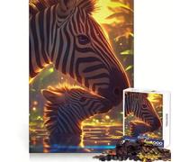 Zebra And Calf in Water Landscape Jigsaw Puzzles for Adults 1000 Memory Training Time Well Spent Precise Edges Best Gift (38x52cm)