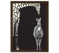 Zebra And Giraffe B&W Zoo A4 Artwork Framed Wall Art Print Artery8 Brown One Size