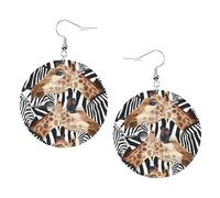 Zebra And Giraffe Leather Round Earrings Daily Accessories Working At Work Women'S Fashion