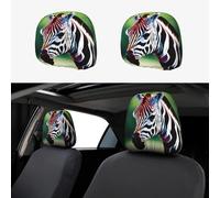 Zebra and Giraffe Print Car Headrest Cover Set – 2 Pcs Elastic Breathable Protector for SUV Trucks Vans – Front Seat Head Rest