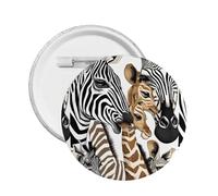 Zebra and Giraffe -Print Custom Round Enamel Pin - Alloy Metal Lapel Badge For Jacket, Bag, Gift Idea.