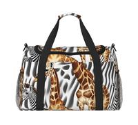 Zebra and Giraffe Print Foldable Carry On Tote Large Capacity Hand Carry Bag for Airplane Weekend Getaways