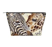 Zebra and Giraffe Print Makeup Bag Trapezoid Travel Cosmetic Organiser Stylish Storage for Beauty & Gifts for Women Girls