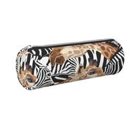 Zebra and Giraffe Print Pencil Case Cylindrical Stylish Pen Pouch Office Accessories Stationery Organizer