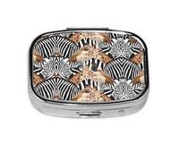 Zebra and Giraffe Print Pill Case Portable Square Pill Box with 2 Compartments,for Purse Pill Box Travel Bag