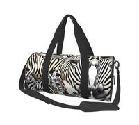 Zebra and Giraffe Print Round Duffel Bag, Canvas Overnight Travel Tote Bag, Waterproof and Tear-Resistant.Foldable Weekend Travel Bag