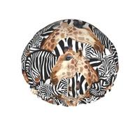 Zebra and Giraffe print Shower Cap for Women Double Layer Elastic Bath Cap for Home Spa Hotel and Hair Salon