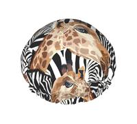Zebra and Giraffe Printed Hair Wrap, Double Layer Shower Cap For Women, Reusable Hair Protector For Bathing