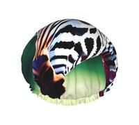 Zebra And Giraffe Shower Cap - Full Print Design, Water-Resistant Polyester Fabric, Bathing Essential