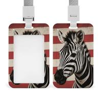 Zebra and National Flag ID Badge Holder with Breakaway Lanyard Card Holder | Waterproof ID Card Holder Heavy Duty Hard Plastic Professional Vertical Name Tag Badge Holder for Office Nurse Doctor Teacher