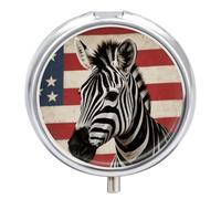Zebra and National Flag Round Travel Pill Box with 3 | Small Metal Pill Case with Mirror, Portable Daily Pill Organizer, Mini Medicine Holder for