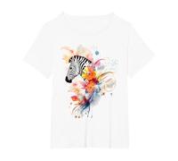 Zebra Animal Abstract Motif Colorful Artwork Painting Zebra T-Shirt, Women's Plus, White, 2X