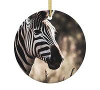 Zebra Animal Christmas Ceramic Ornament Round Hanging Decoration with Gold String, Double-Sided Print Holiday Keepsake Gift for Home & Tree