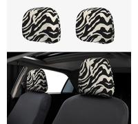 Zebra Animal Print Car Headrest Cover Set - 2 Pcs Elastic Breathable Protector for SUV Trucks Vans - Front Seat Head Rest