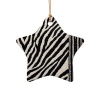 Zebra Animal -Print Ceramic Star Shaped Pendants - Handmade Porcelain Ornaments Gold String For Christmas Home Decor.