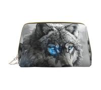 Zebra Animal Print Leather Cosmetic Bag Small Travel Makeup Bag for Women, Cosmetic Organizer Makeup Bag for Handbag, Blue Eyes Wolf, One Size
