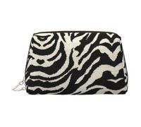 Zebra Animal Print Leather Cosmetic Pouch, Leather Makeup Bag for Purse with Top Zip Closure Stylish Toiletry Bag