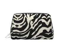 Zebra Animal Print Leather Cosmetic Pouch, Leather Makeup Bag for Purse with Top Zip Closure Stylish Toiletry Bag