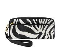 Zebra Animal Printed Leather Makeup Bags with Wrist Strap Portable Travel Toiletry Bag Cosmetic Organizer Bag for Women