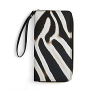 Zebra Animal Skin Women's Wallet Leather Bifold Blocking Card Holder Trendy Ladies Clutch Purse with Hand Rope 19.7x10.5cm
