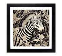 Zebra Art Nouveau No.2 Framed Print | 18x18 Inch Black Framed Wall Art | Ready to Hang | Modern Animal Picture | Living Room Bedroom Lounge Office