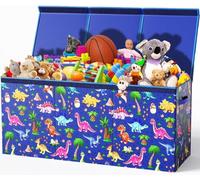 Zebra Baby Blue Dino Dinosaur Toy Storage Organizer - 40"x13.5"x16.5" Large Collapsible Toy Chest for Kids, Toddlers, Boys, Girls - Living Room Bin, Box, Extra Big Organizer for Toys
