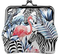 Zebra Banana Leaf Pattern Women's Leather Coin Purse, Small Change Pouch with Kiss-Lock Clasp Closure Buckle Wallet for Girl Gift