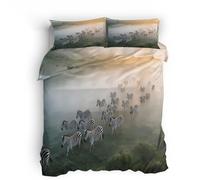 Zebra Bedding Set Duvet Covers 3 Piece, with 2 Pillow Shams Black And White Zebra Herd Migration Duvet Cover For Room Decor Microfiber Comforter Cover With Zipper, Super King Size 260x220 cm