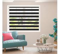 Zebra Blind Day and Night Roller Blind Aluminium Frame Dual Layer Fabric Modern Window Blind Easy to Install Easy Clean Privacy Living Room Kitchen Bedroom Bathroom 155 cm Drop (Black, 110cm Width)