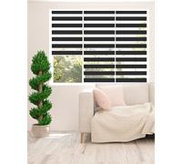 Zebra Blind - Day and Night Roller Blind, Aluminium Frame, Dual Layer Striped Fabric Modern Elegant Window Blind, Easy Clean, Light Control Privacy 145 cm Drop, Black, (155cm Width)