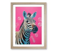 Zebra Bubble Gum Painting Framed Print | A2 Oak Framed Wall Art | Ready to Hang | Modern Animal Picture | Living Room Bedroom Lounge Office