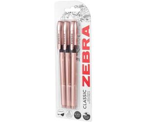 Zebra Classic Rose Gold Ballpoint Pens Black Ink Pack of 3