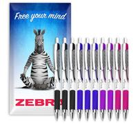 Zebra Classic Z-Grip Flight Ballpoint Pens - 1.2mm - Black, Blue, Purple, & Pink Ink - Pack of 10 - In Zebra Envelope Gift Packaging