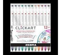Zebra Pen CLiCKART Retractable Felt Tip Pen, 2.0 mm, Assorted, Light tones. Box of 12 pens