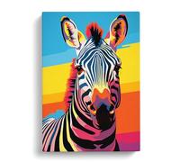 Zebra Colour Field Art Canvas Print | Gallery Wrapped 30mm Frame Wall Art | 30x20 inches | Ready to Hang | Contemporary Animals Picture | Living Room Bedroom Lounge Office