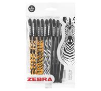 Zebra Doodler'z Stick Ballpoint Pen - 1.0mm - Novelty Animal Print & Black Barrels (10)