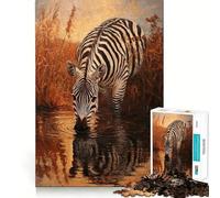 Zebra Drinking at Sunset 1000 Jigsaw Puzzle Mental Fun Game Seamless Fit Precise Pieces Relaxing Indoor Group Activity (38x52cm)
