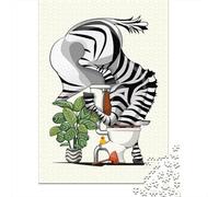 Zebra Drinking from Toilet 1000-Piece Puzzle for Adults, 70x50cm/1000pcs; A Relaxed Project for Colder Days; White Card Pieces with Reduced Dust