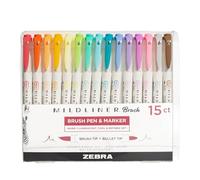 Zebra Dual Tip Mildliner Highlighter Pens Warm Fluorescent Water Resistant Cool Colours Ink Brush & Bullet Tip Highlighters for Organising Journaling Drawing Colouring Markers Pack of 15