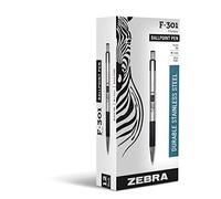 Zebra F-301 BOLD Stainless Steel Retractable Ballpoint Pen, 1.6mm, Black, (27310) Pen